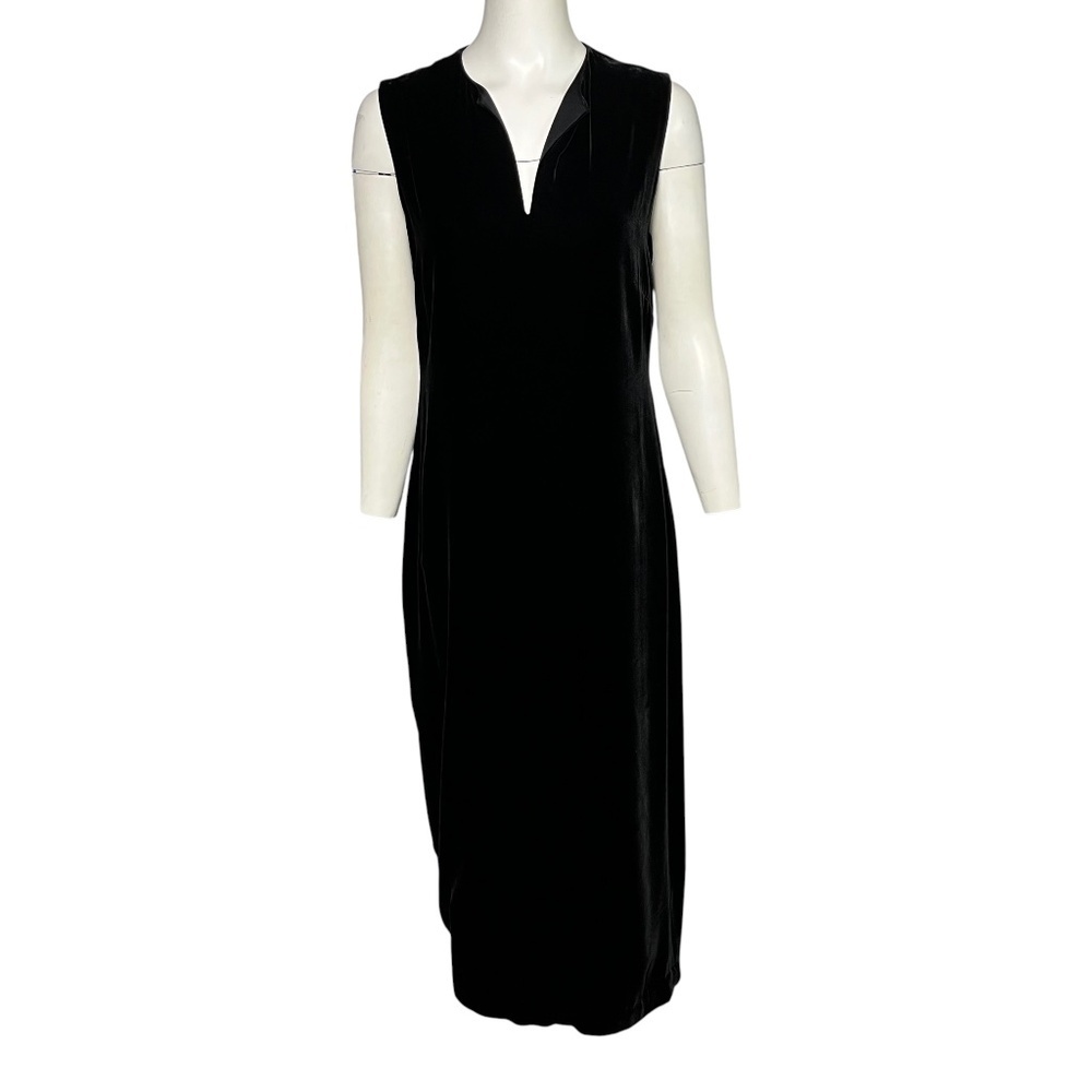 HARARI Luxurious Draped Velvet Maxi Dress Women's Size M Solid Black Vintage Y2K - Picture 3 of 9